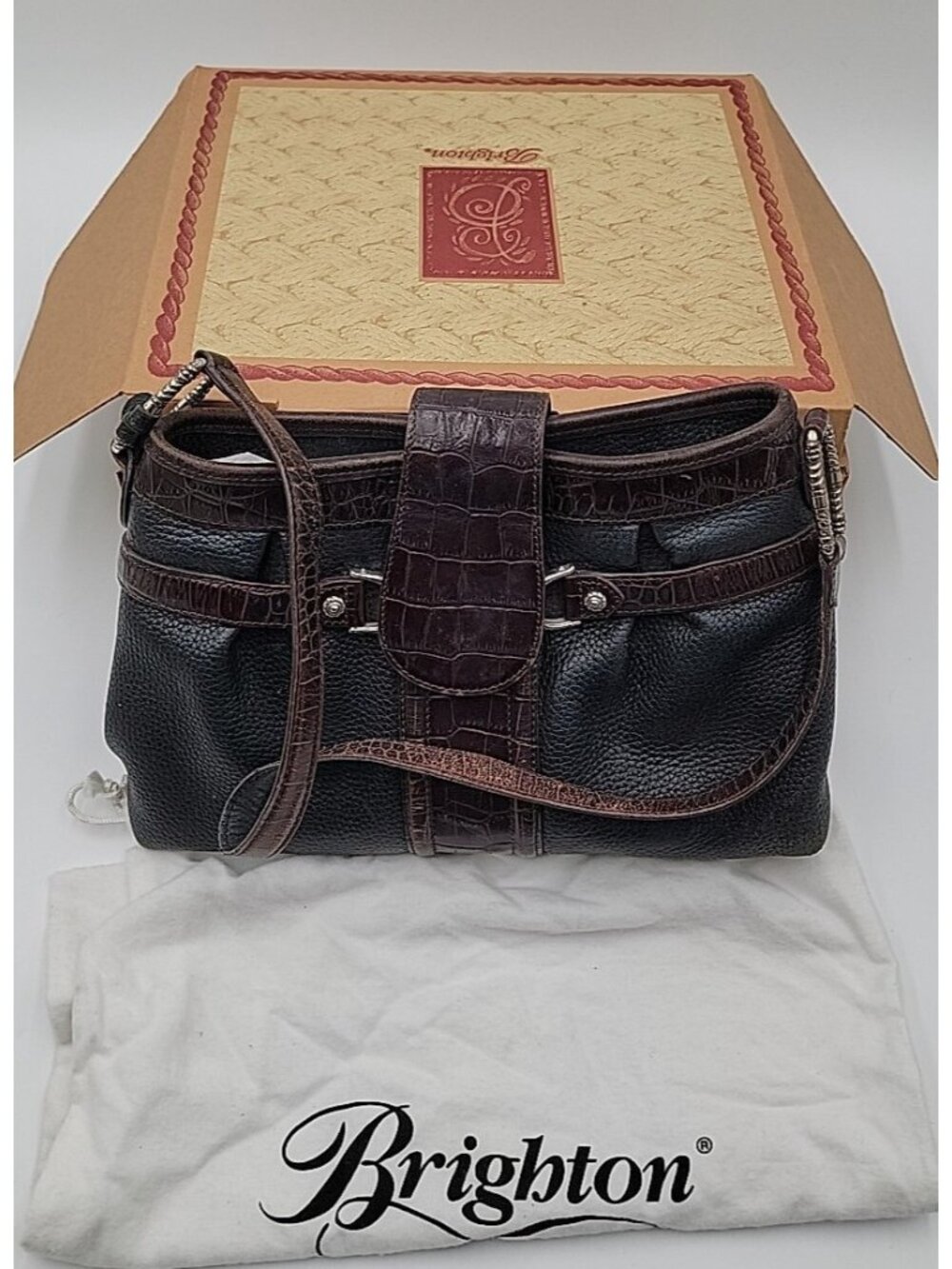 Brighton Sydney Ladies Shoulder Bag Pebbled Black Brown Leather Purse #70279 - Picture 2 of 16